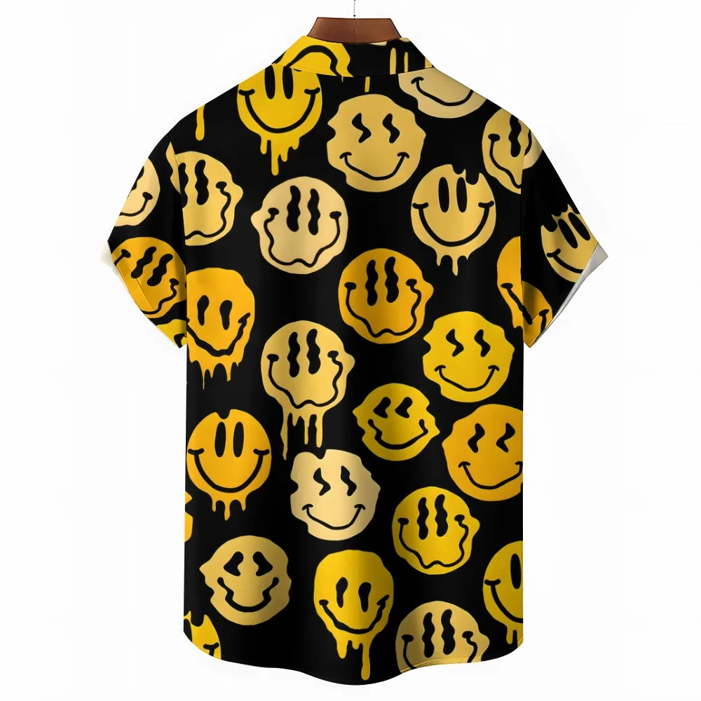 Smiley Face Print Men's Casual Short Sleeve Shirt 2402000049