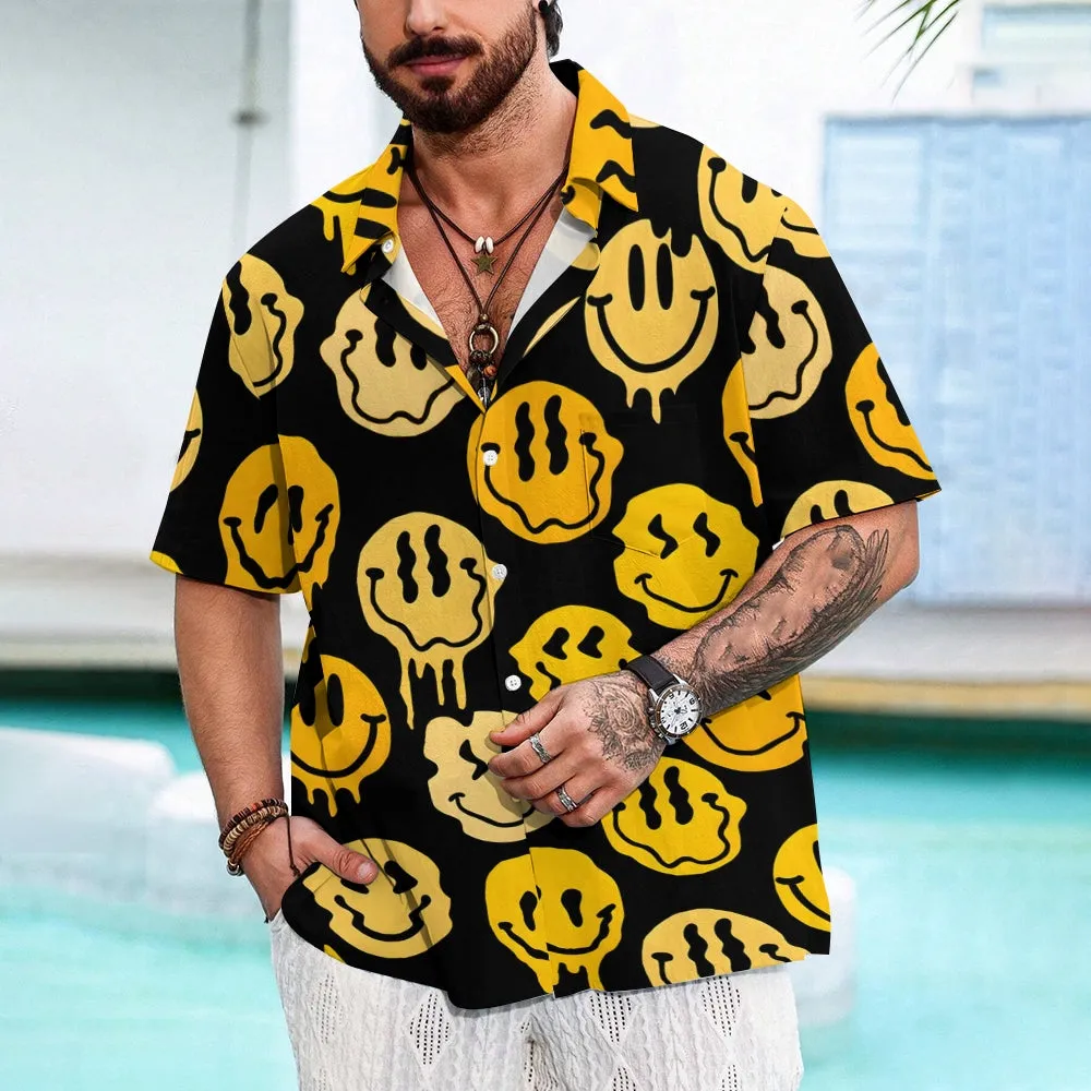 Smiley Face Print Men's Casual Short Sleeve Shirt 2402000049