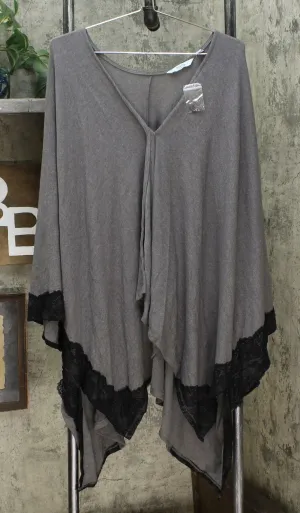 Soft & Cozy Women's Plus Size Brushed Hacci Knit Poncho With Lace Trim