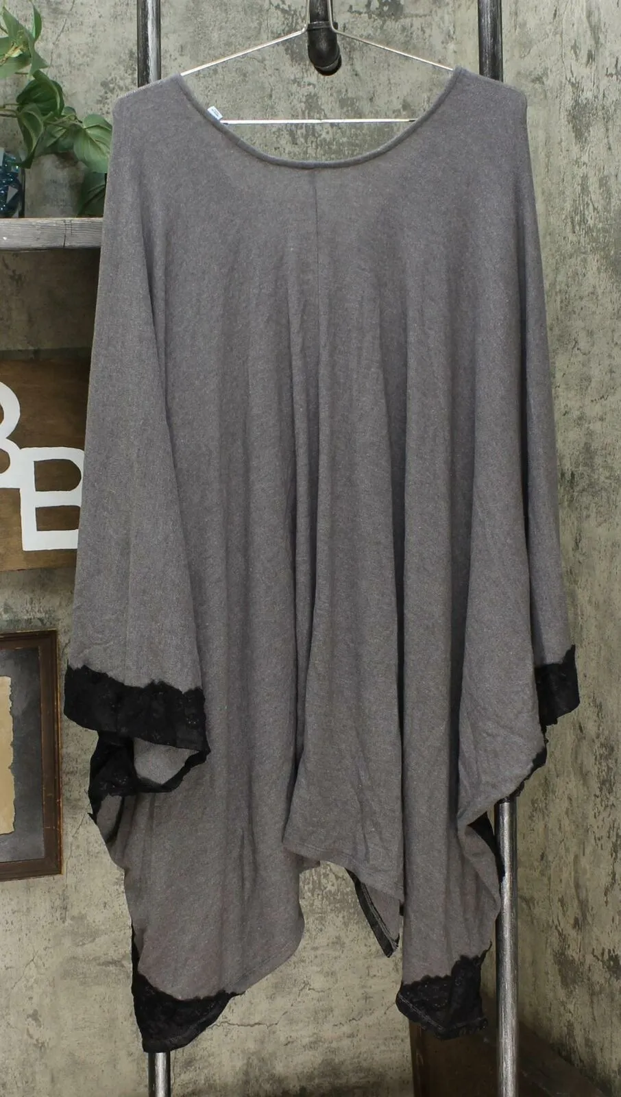 Soft & Cozy Women's Plus Size Brushed Hacci Knit Poncho With Lace Trim