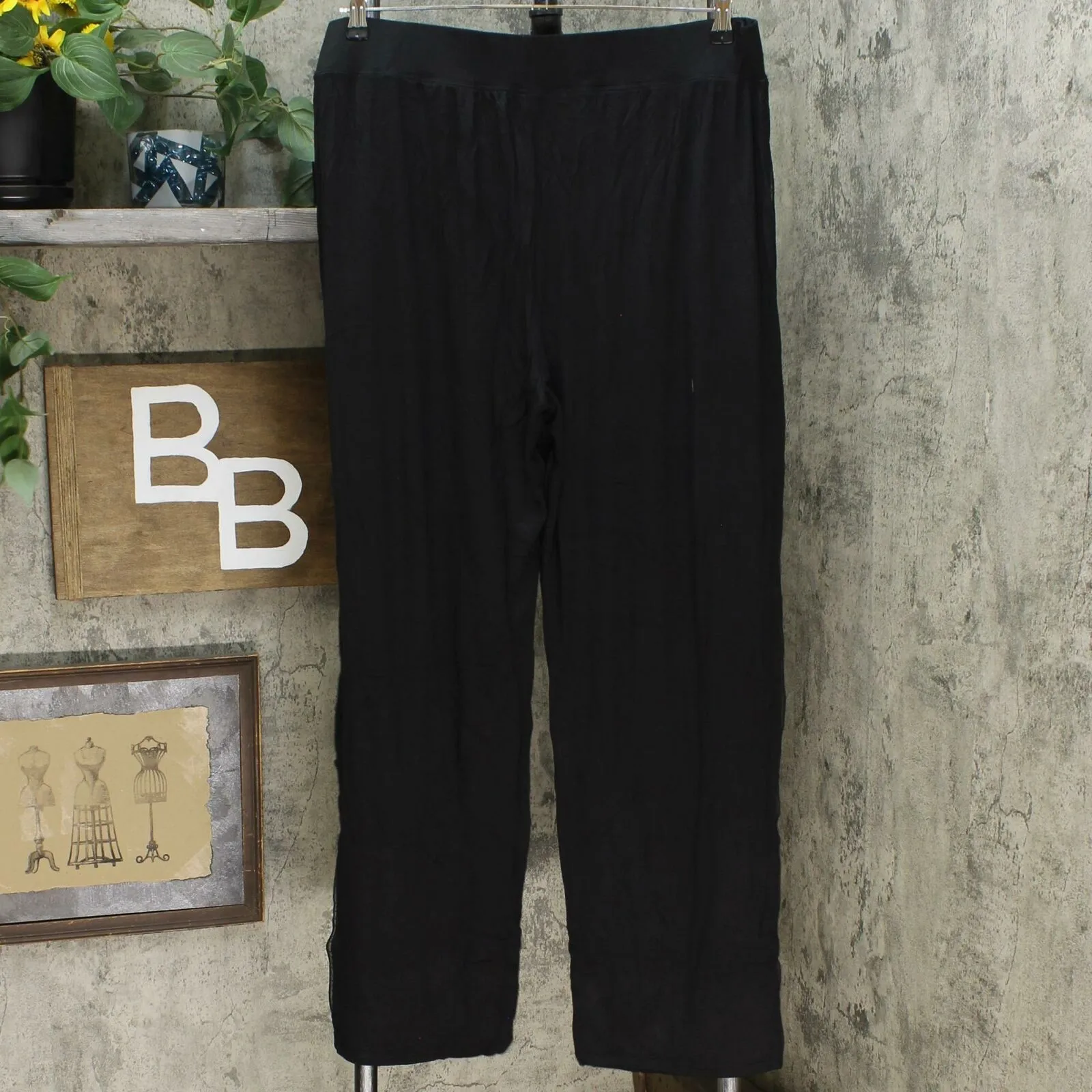Soft & Cozy Women's Relaxed Jersey Knit Pants With Chiffon Trim Black XL