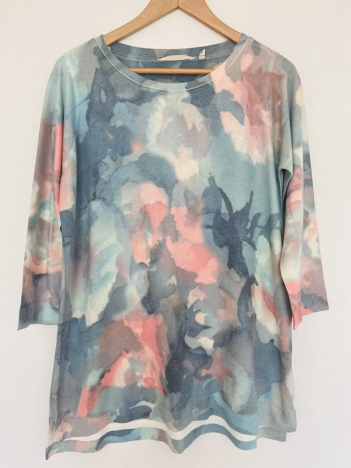 SOFT SURROUNDINGS Pastel Watercolor Sweater Sz S Bohemian Artsy Soft Long Knit
