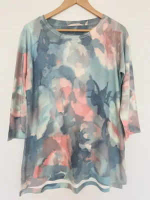 SOFT SURROUNDINGS Pastel Watercolor Sweater Sz S Bohemian Artsy Soft Long Knit