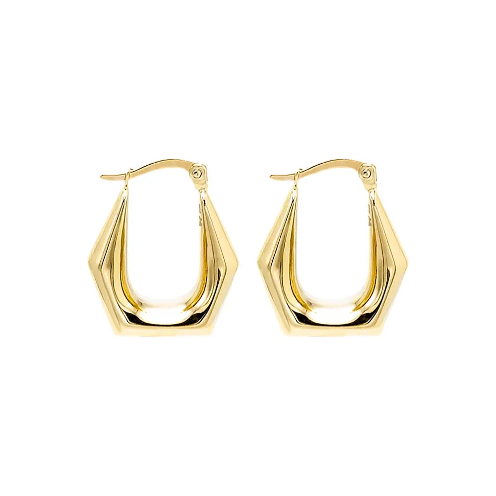 Solid Graduated Octagon Shaped Hoop Earring 14K
