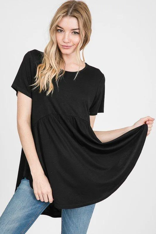 Solid Short-Sleeved Babydoll Top -- 4 Colors!