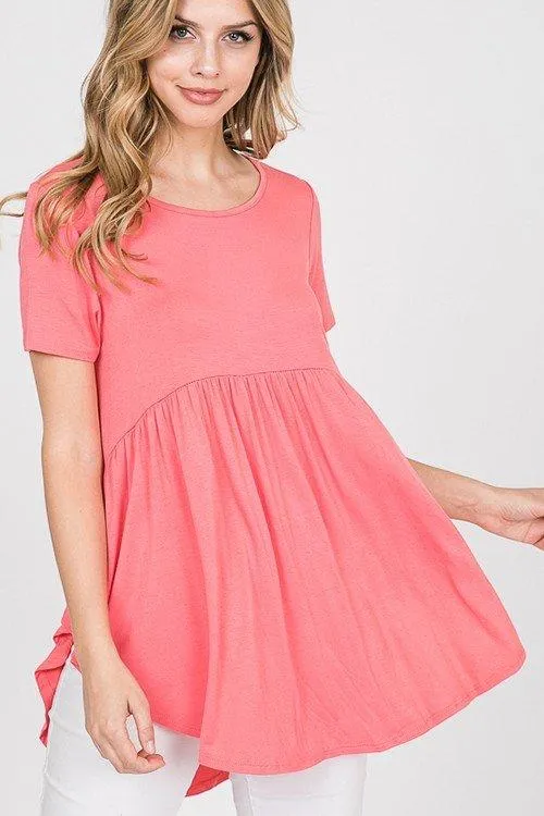 Solid Short-Sleeved Babydoll Top -- 4 Colors!