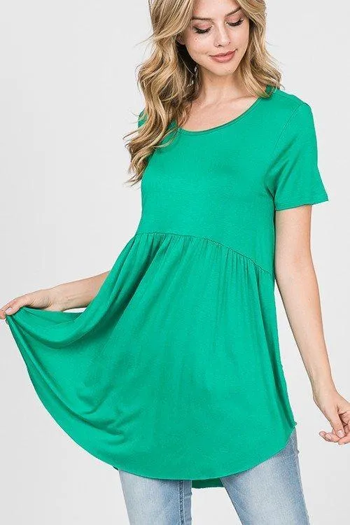Solid Short-Sleeved Babydoll Top -- 4 Colors!