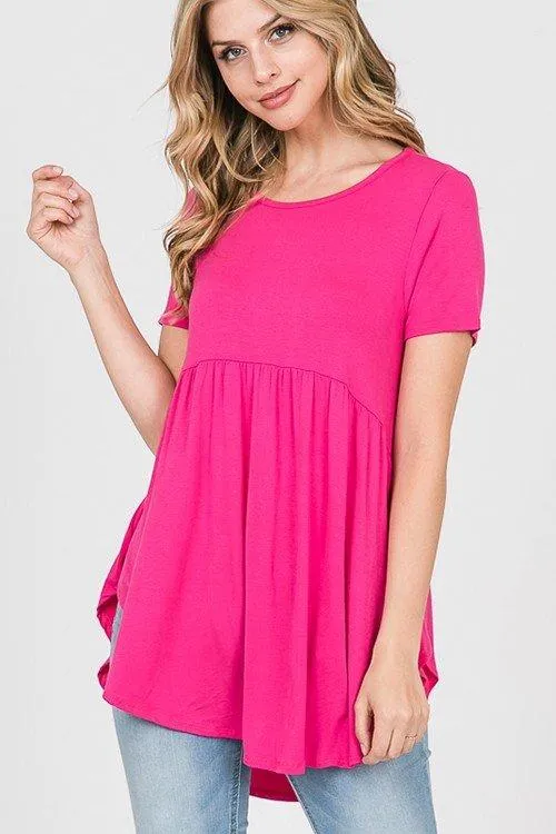 Solid Short-Sleeved Babydoll Top -- 4 Colors!