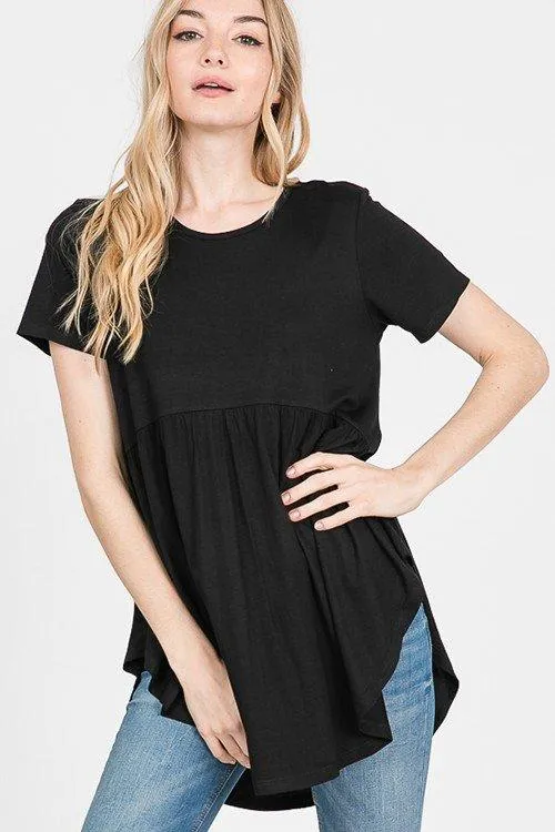 Solid Short-Sleeved Babydoll Top -- 4 Colors!