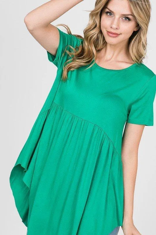 Solid Short-Sleeved Babydoll Top -- 4 Colors!