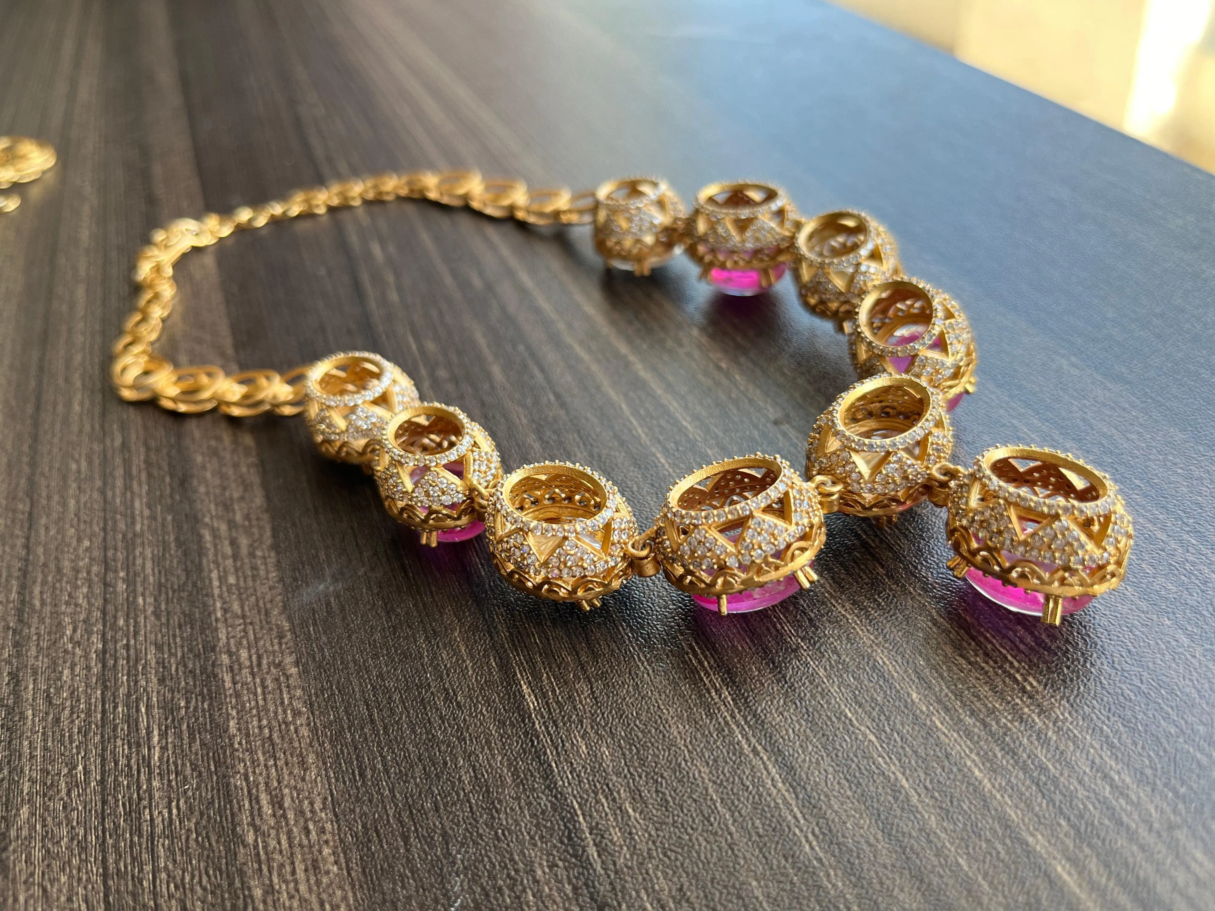 Sona moisanite doublet necklace set - Pink