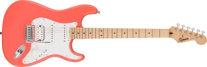 Squier Sonic Stratocaster HSS, Maple Fingerboard, White Pickguard, Tahitian Coral