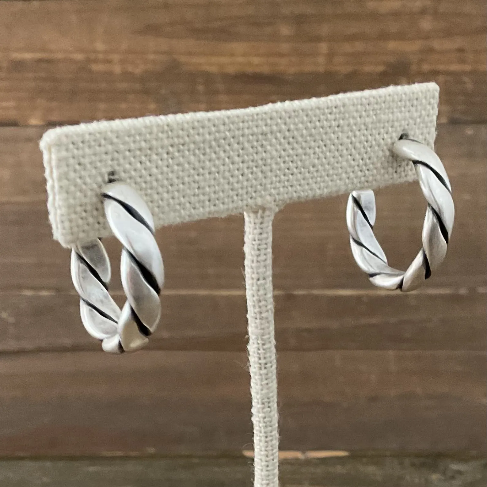 Sterling Plated Vintage Rope Small Hoop Earrings