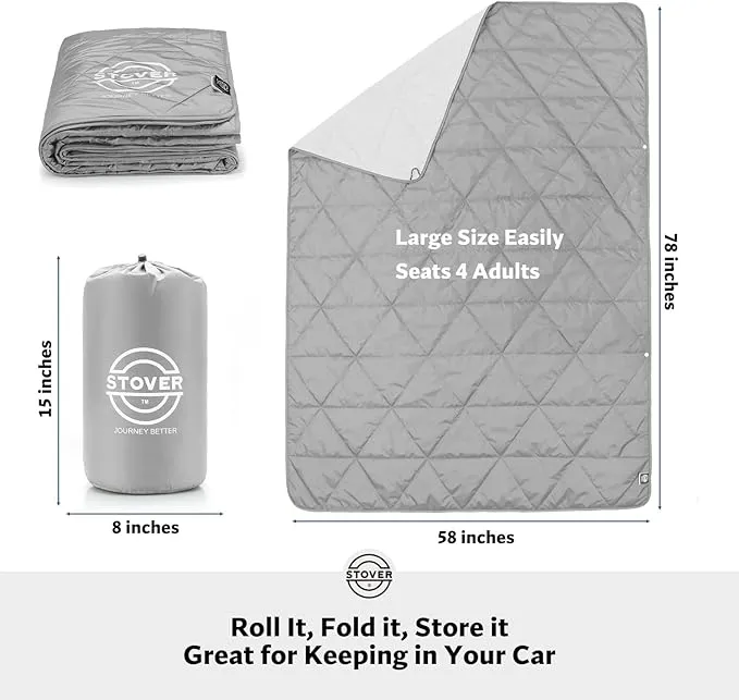 STOVER Multipurpose Outdoor Fleece Blanket, Lightweight, Compact, and Warm for Stadium, Camping, Picnics, Beaches - Wearable, Windproof and Water Resistant (Grey)