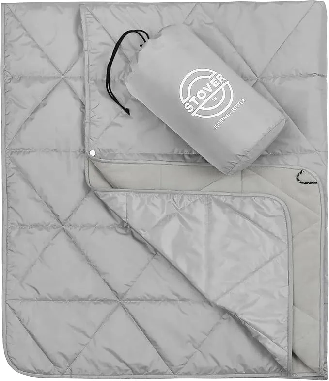 STOVER Multipurpose Outdoor Fleece Blanket, Lightweight, Compact, and Warm for Stadium, Camping, Picnics, Beaches - Wearable, Windproof and Water Resistant (Grey)
