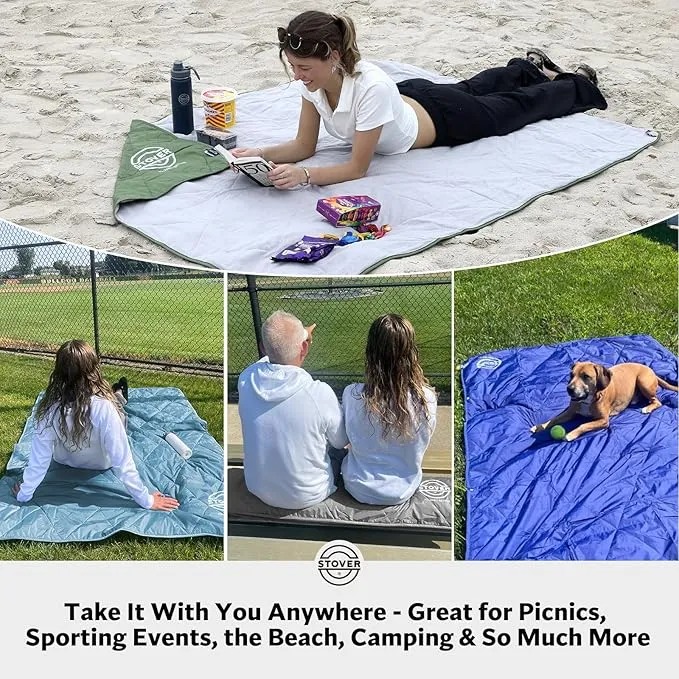 STOVER Multipurpose Outdoor Fleece Blanket, Lightweight, Compact, and Warm for Stadium, Camping, Picnics, Beaches - Wearable, Windproof and Water Resistant (Grey)