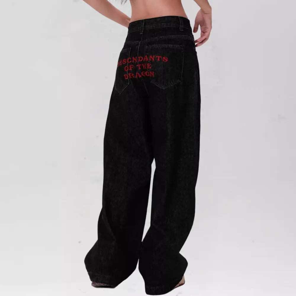 Street Letters Dragon Embroidered Jeans
