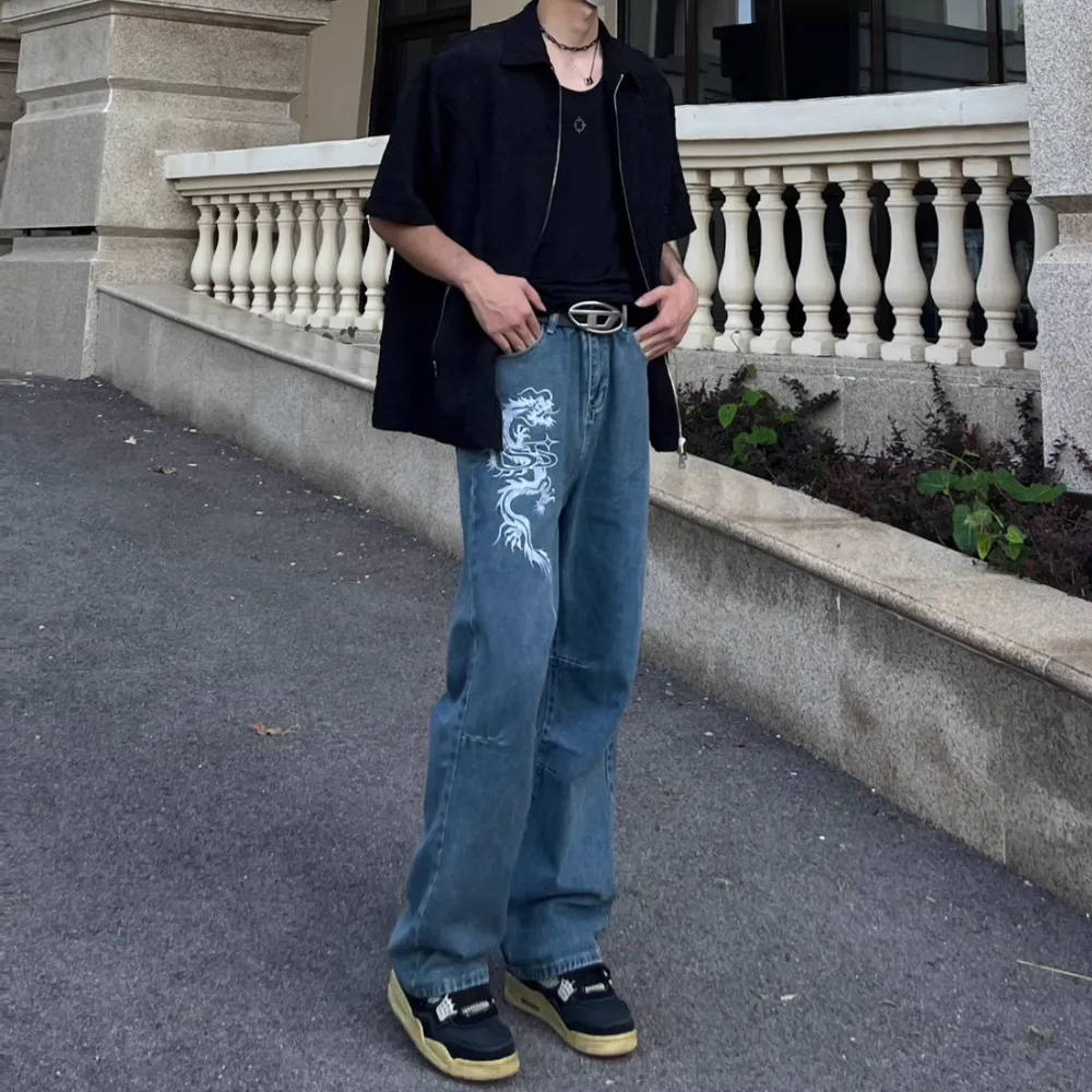Street Letters Dragon Embroidered Jeans