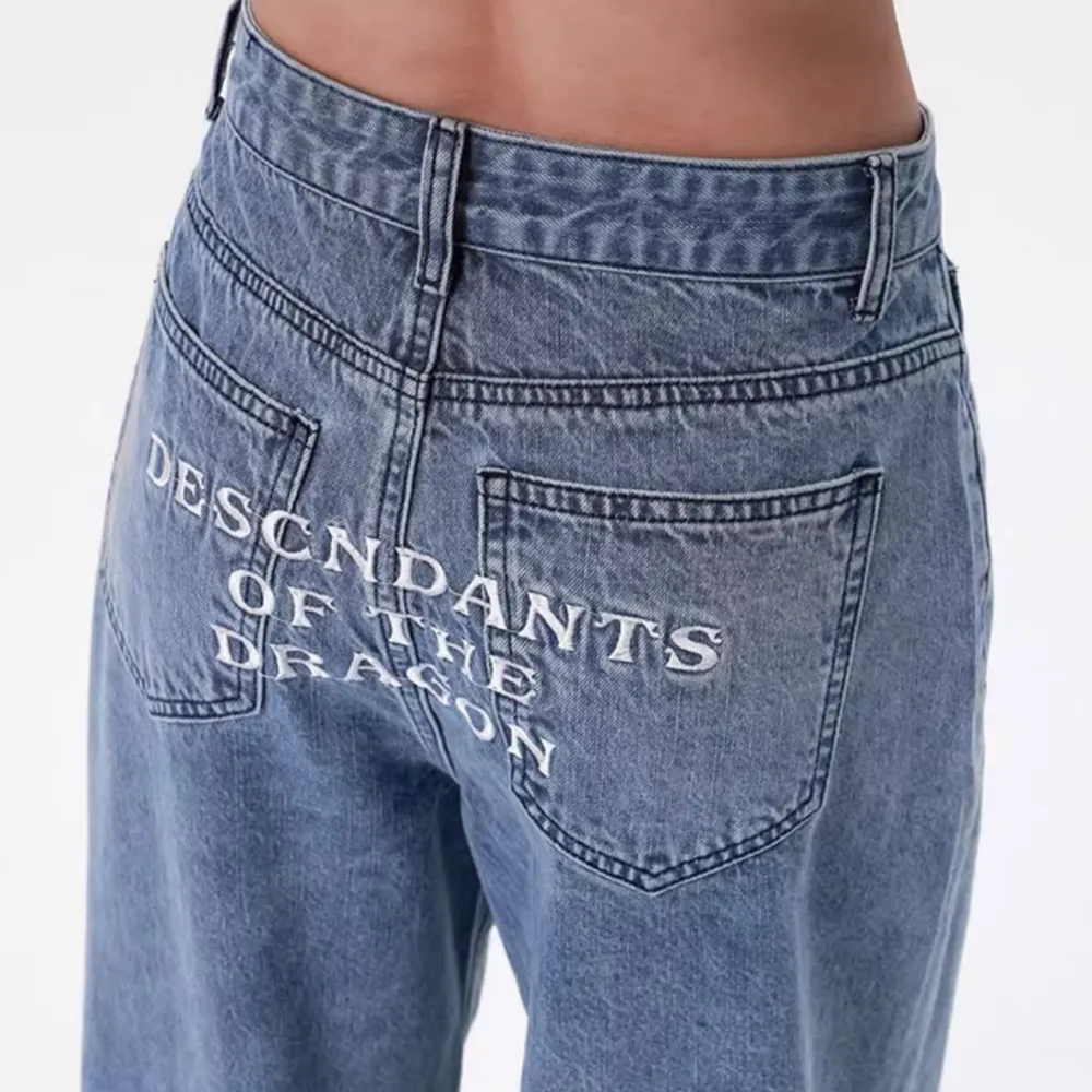 Street Letters Dragon Embroidered Jeans