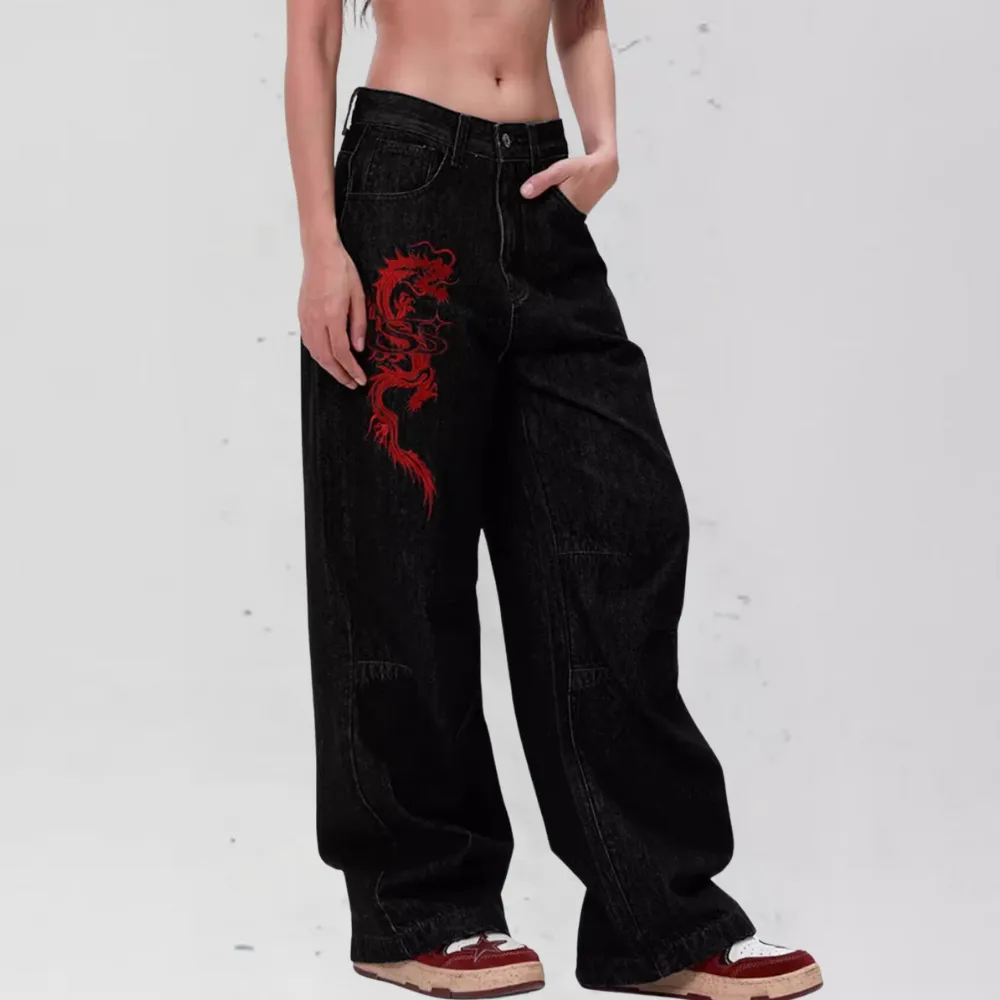 Street Letters Dragon Embroidered Jeans