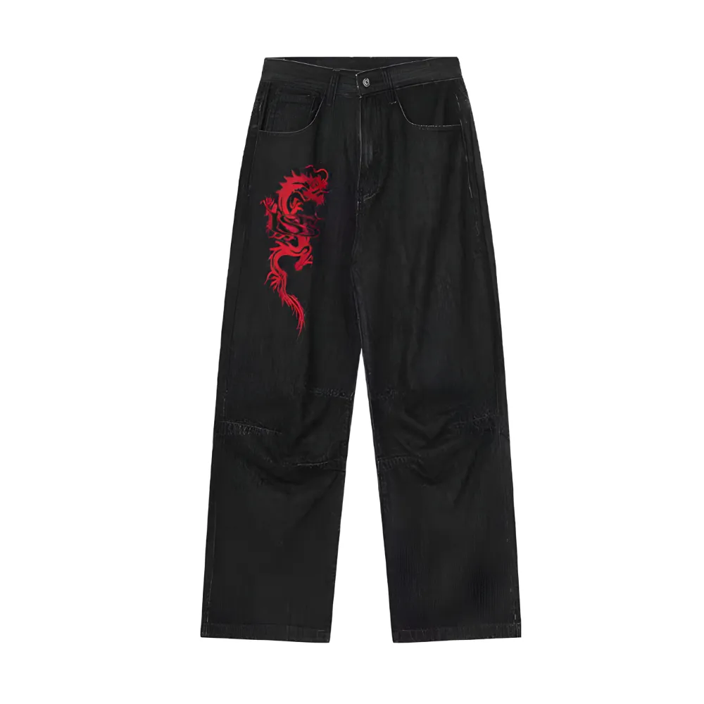 Street Letters Dragon Embroidered Jeans
