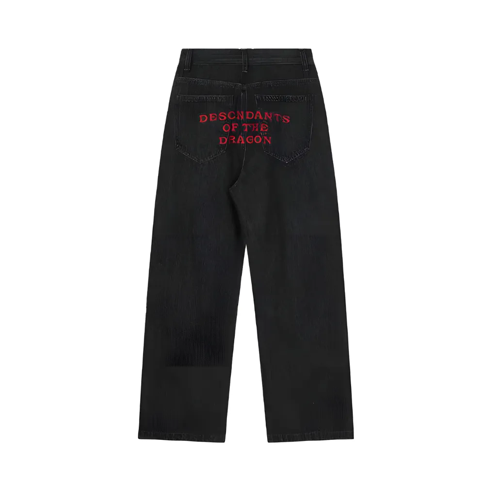 Street Letters Dragon Embroidered Jeans