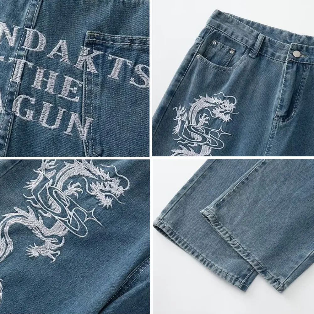 Street Letters Dragon Embroidered Jeans