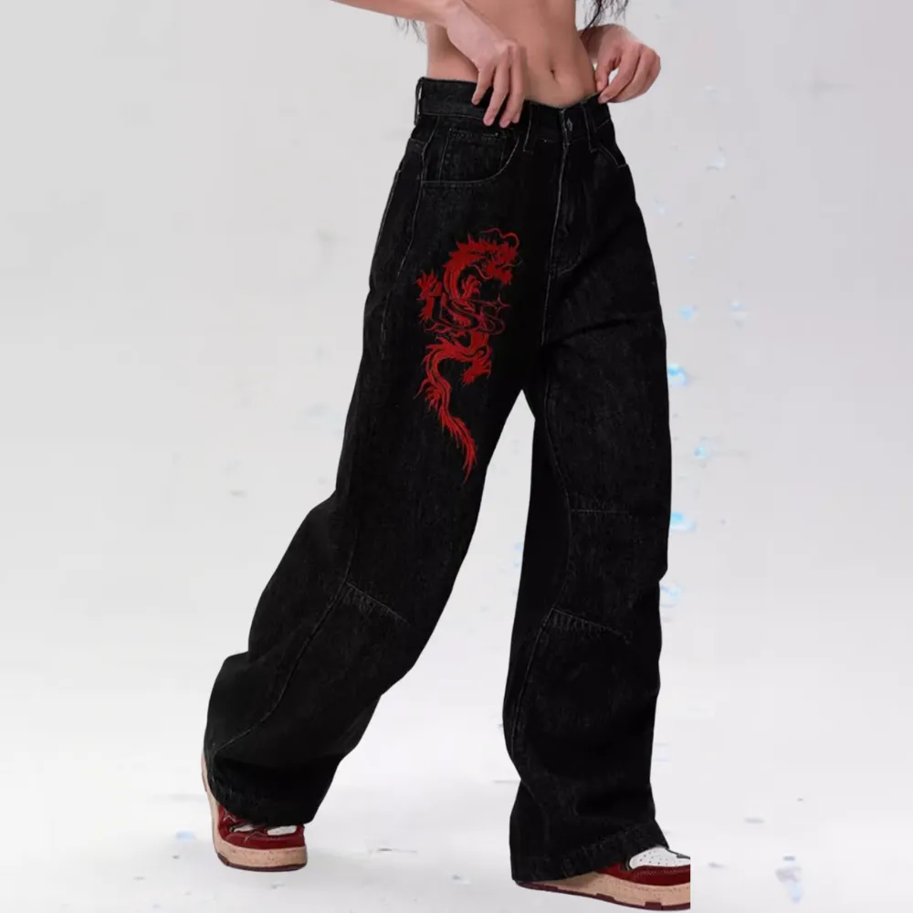 Street Letters Dragon Embroidered Jeans