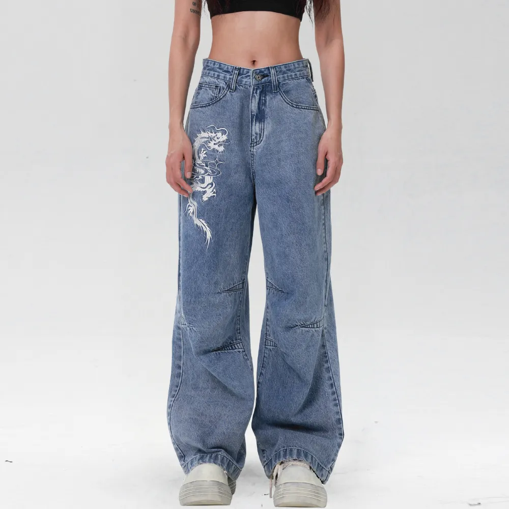 Street Letters Dragon Embroidered Jeans
