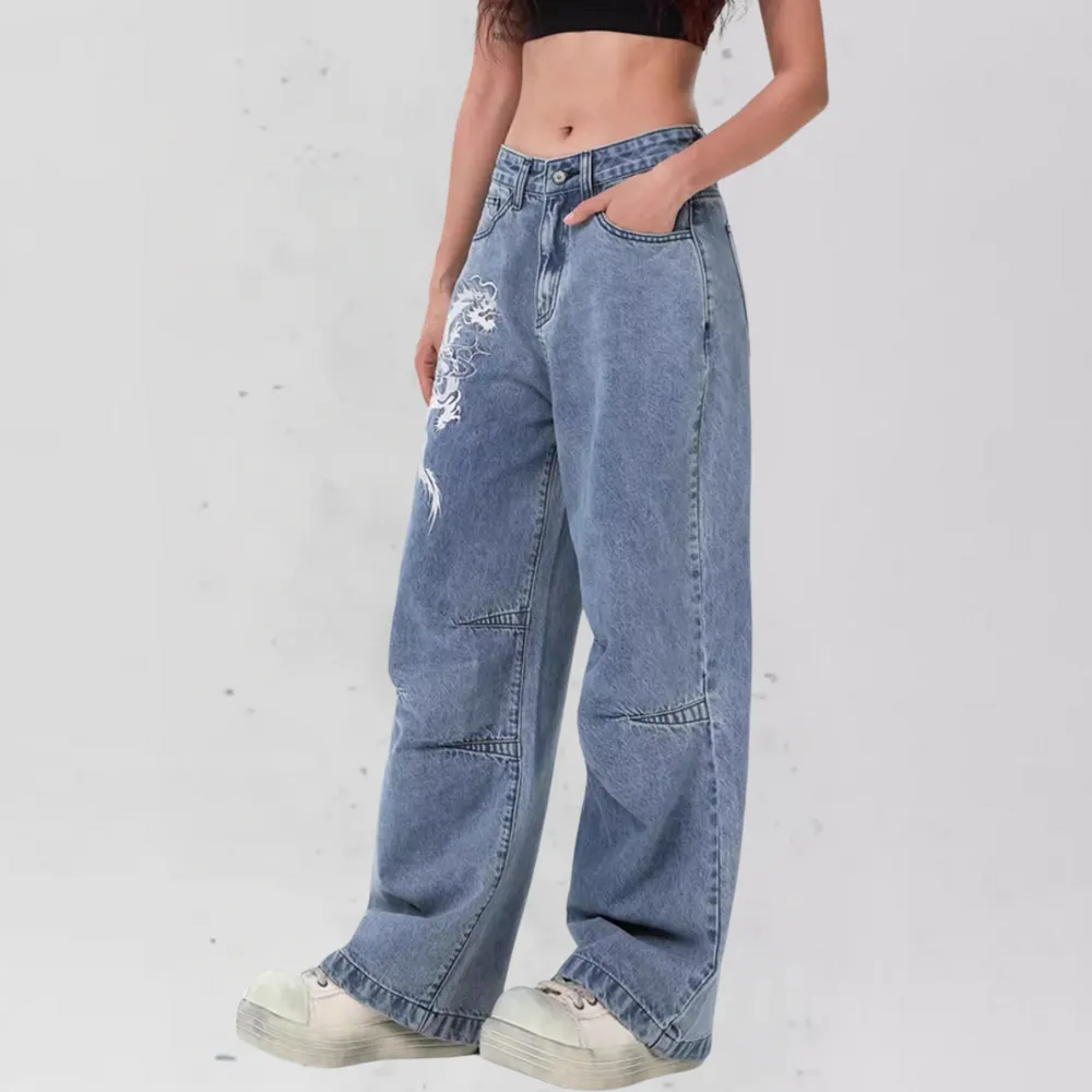 Street Letters Dragon Embroidered Jeans