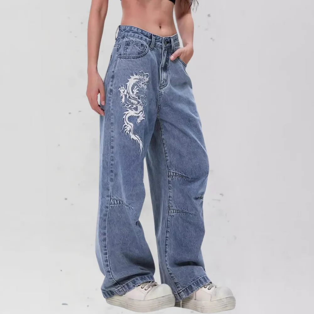 Street Letters Dragon Embroidered Jeans