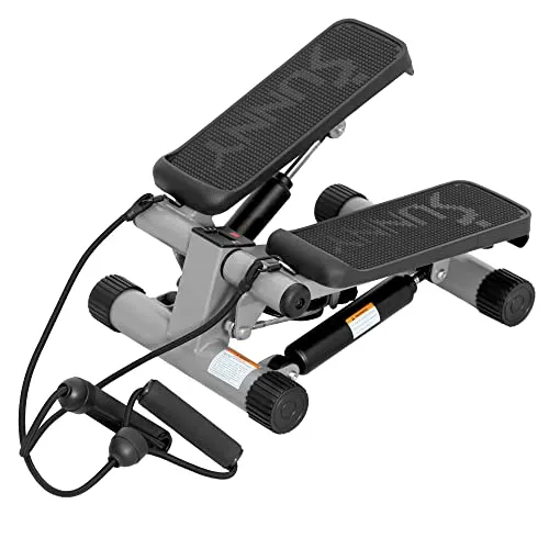 Sunny Health & Fitness Mini Stepper with Resistance Bands, Black
