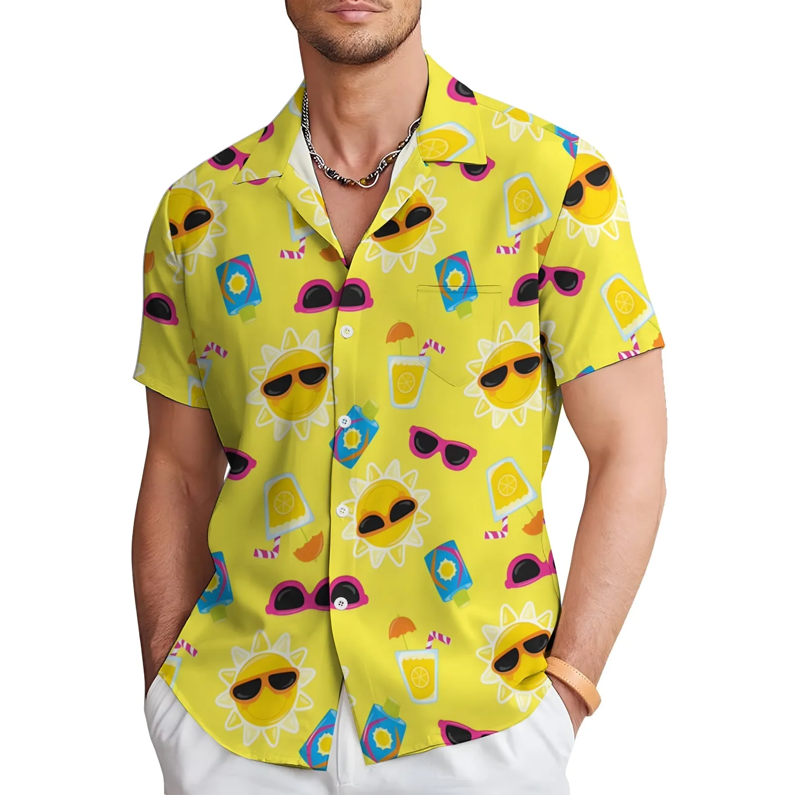 Sunshine Sunglasses Print Casual Short Sleeve Shirt 2404000188