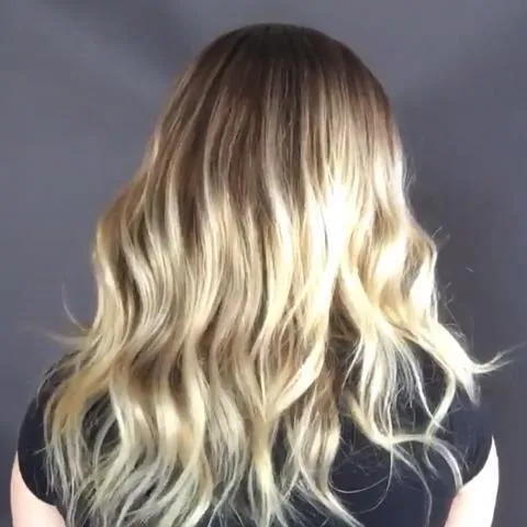 Super fashion gradient gold medium long wave wig