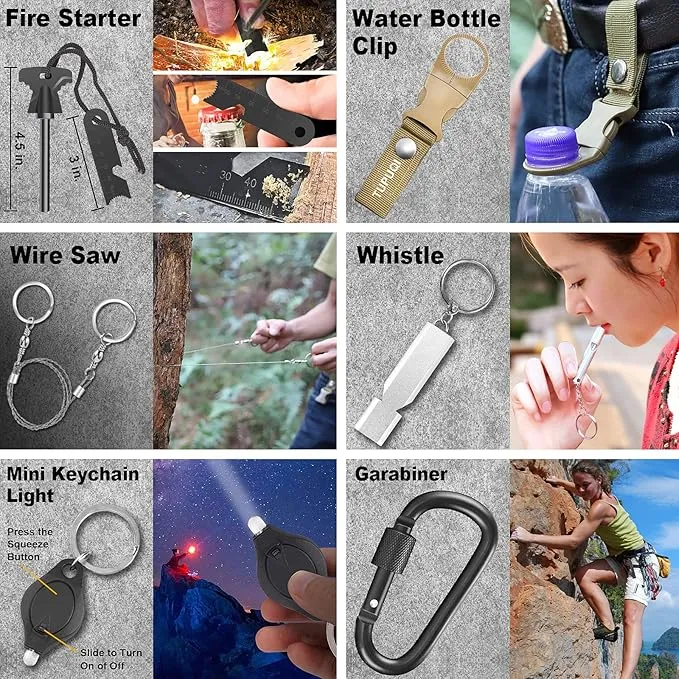 Survival Kit Emergency Kit, Gifts for Men Teenagers Dad Husband, 15 in 1 Survival Gear and Equipment Tactical Gear Camping Accessories for Outdoor Emergency Camping Hiking Hunting