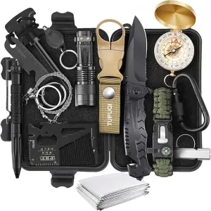 Survival Kit Emergency Kit, Gifts for Men Teenagers Dad Husband, 15 in 1 Survival Gear and Equipment Tactical Gear Camping Accessories for Outdoor Emergency Camping Hiking Hunting