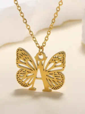 Sweet Keepsake Butterfly Letter Pendant Necklace