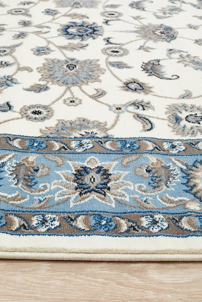 Sydney Collection Classic Rug White with Blue Border