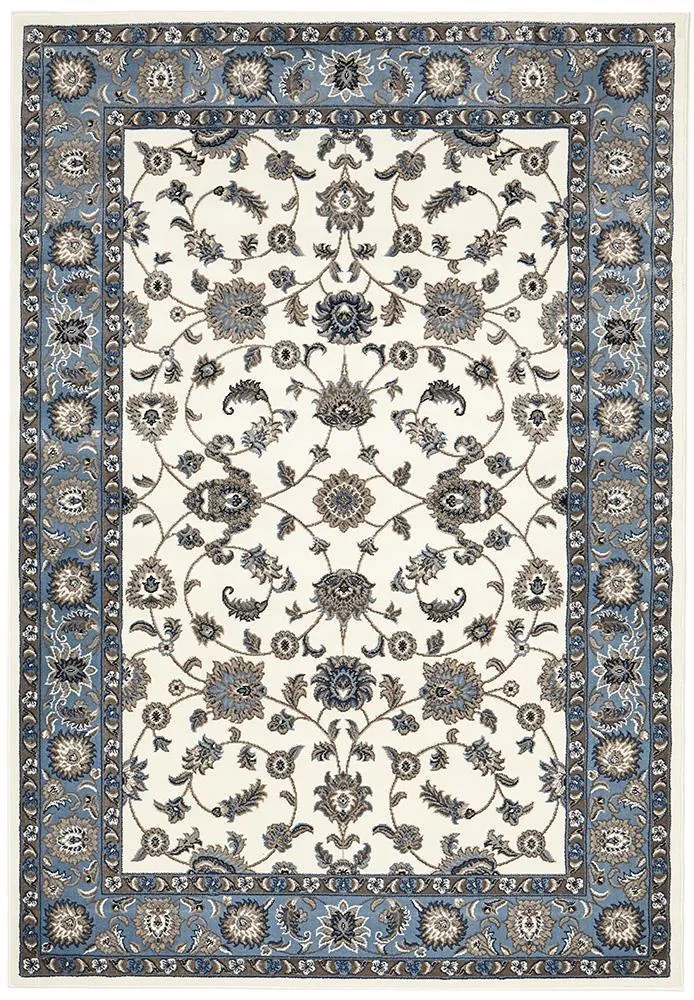 Sydney Collection Classic Rug White with Blue Border