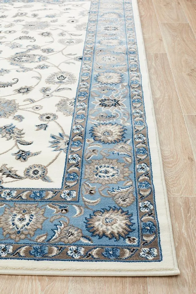 Sydney Collection Classic Rug White with Blue Border