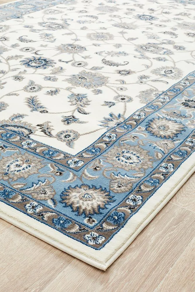 Sydney Collection Classic Rug White with Blue Border