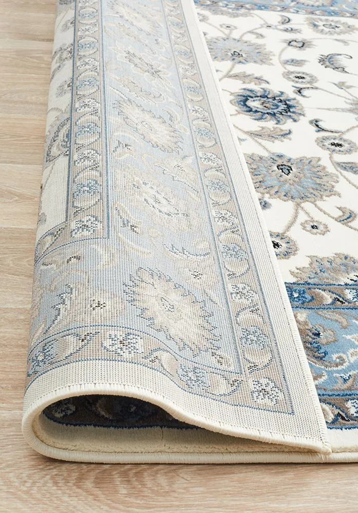 Sydney Collection Classic Rug White with Blue Border