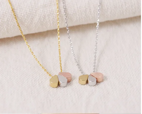 Teardrop Necklace, Gold, Silver, and Rose Gold Pendant