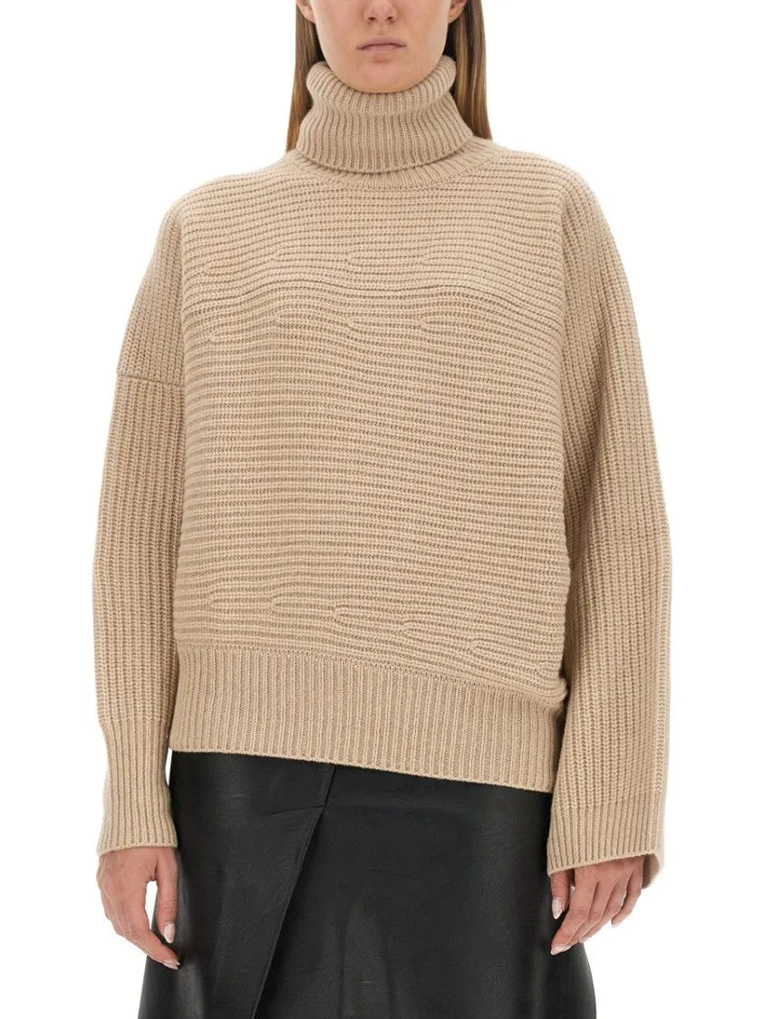 Textured Knit Oversized Turtleneck Shirt