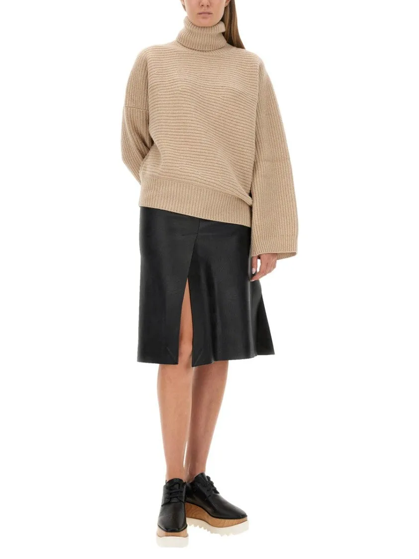 Textured Knit Oversized Turtleneck Shirt