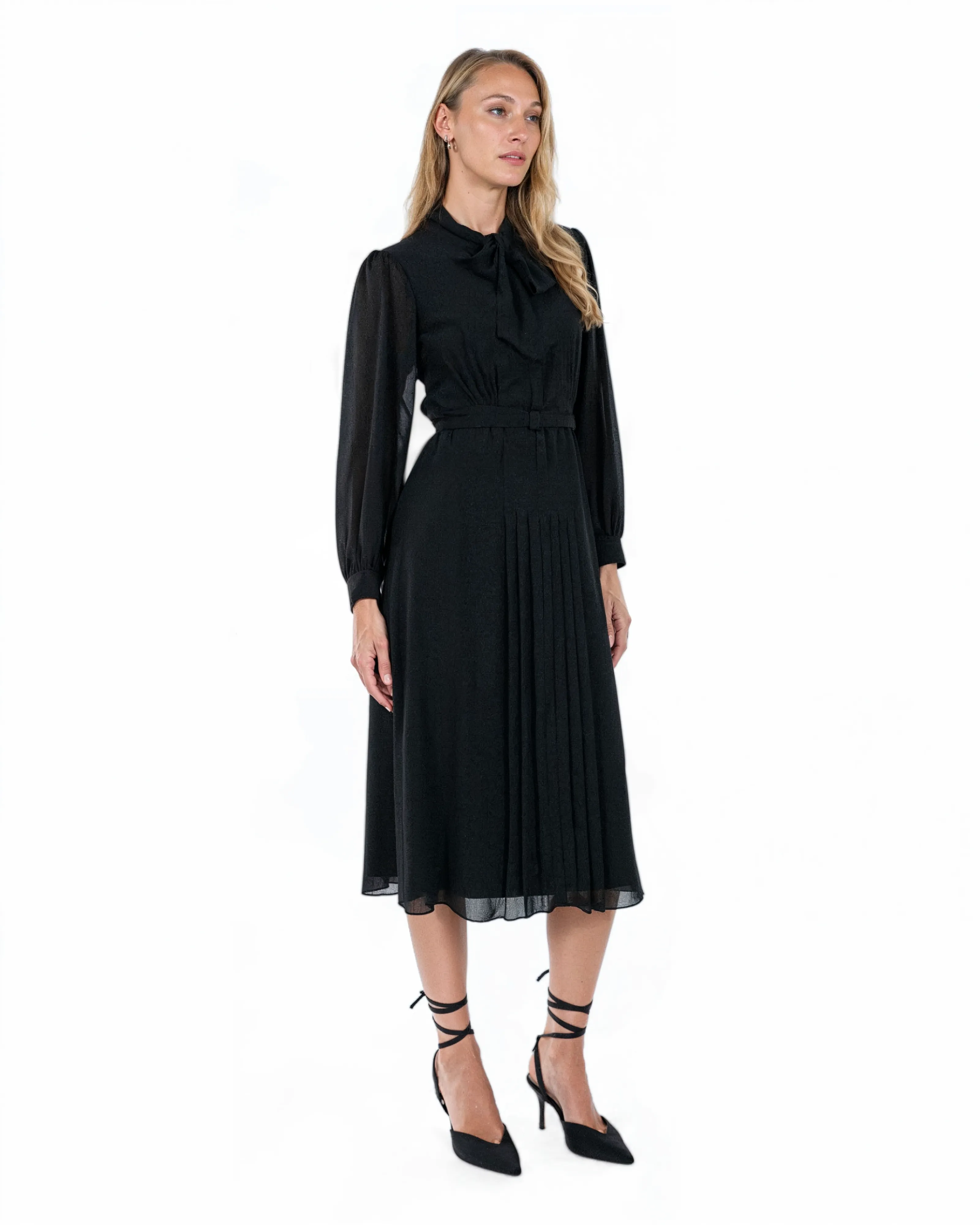 The Elegant Tie-Neck Midi Dress