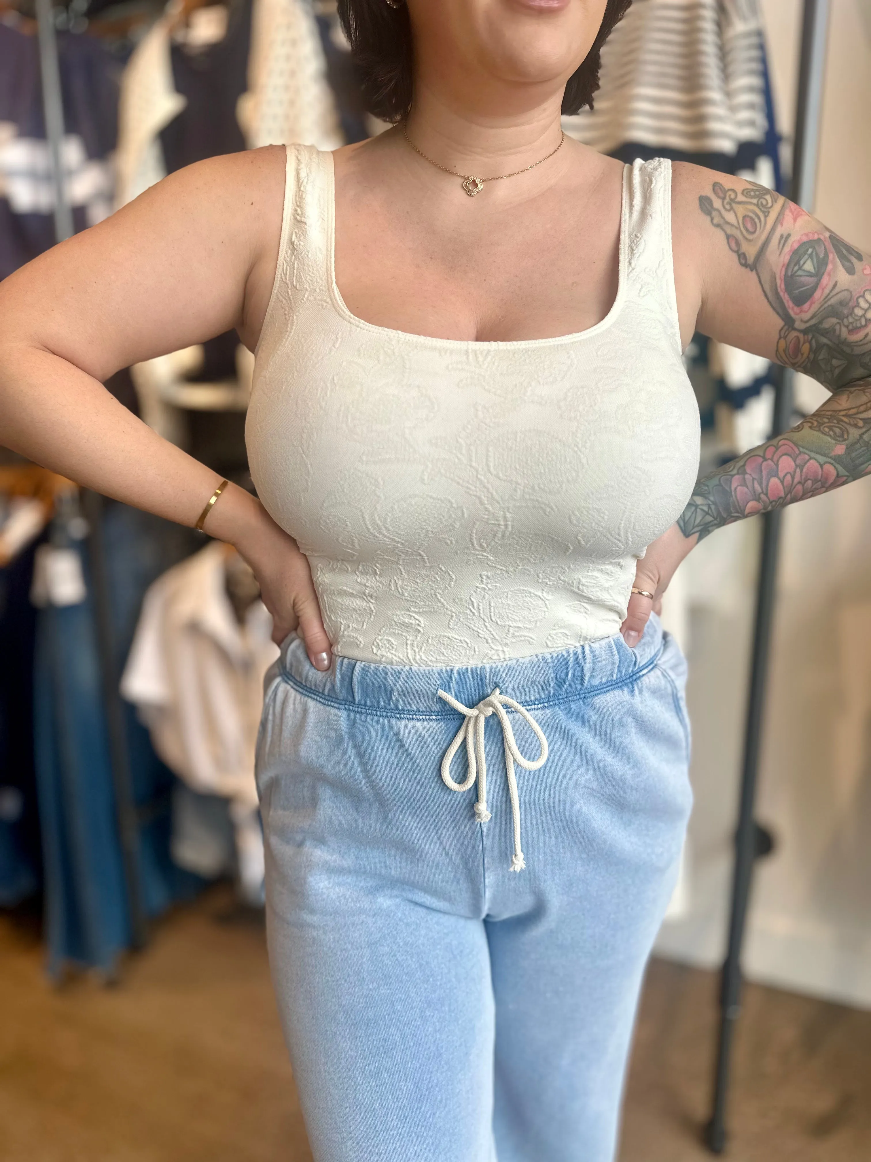 The Kasha Seamless Jacquard Scoop Neck Tank
