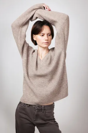 Thread & Supply V-Neck Knit Marigold Sweater for Women in Heather Pewter | T2756SWTS-HTHRPEWTER