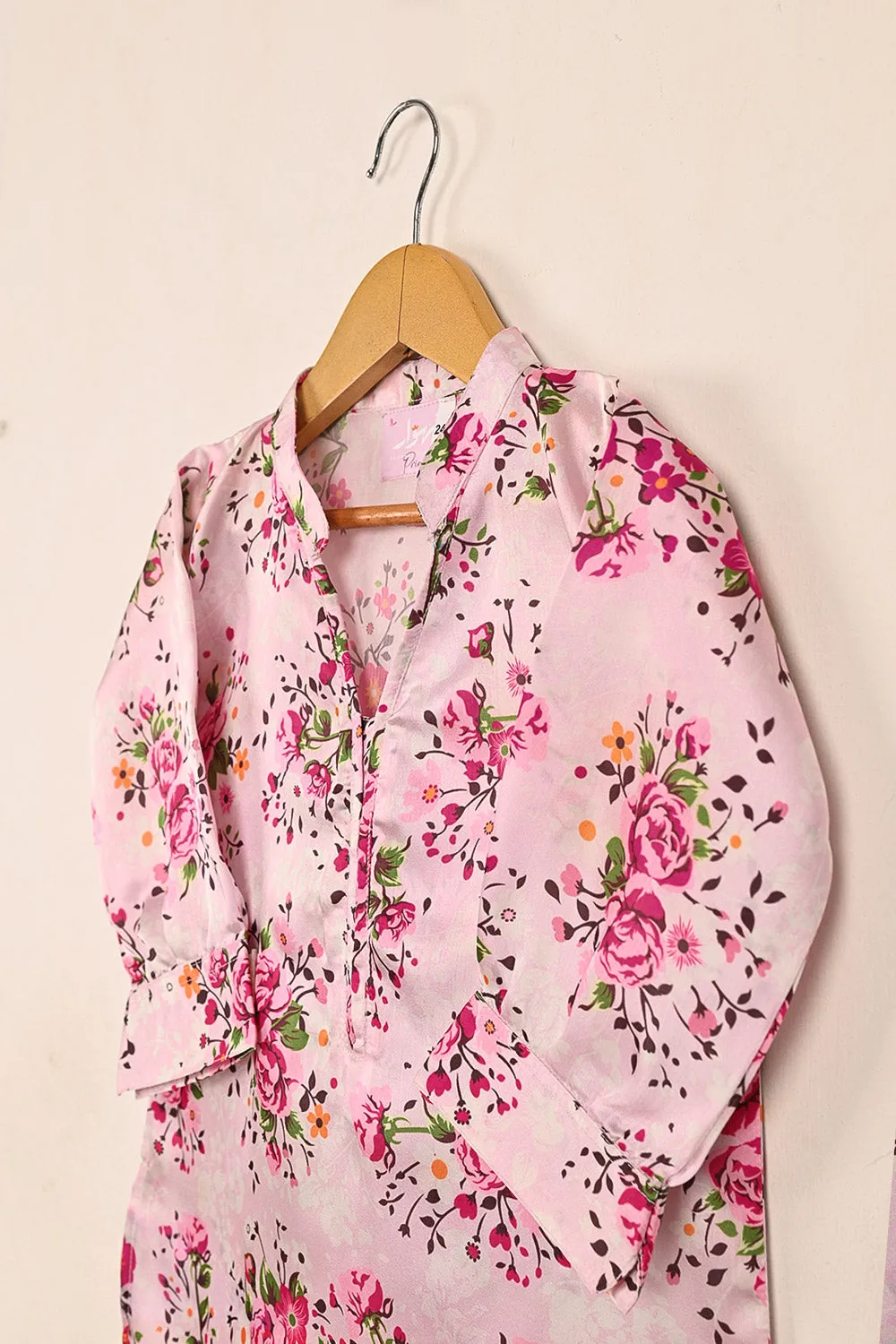 TKF-154-Pink - Kids 2Pc Digital Silk Co-Ord Set