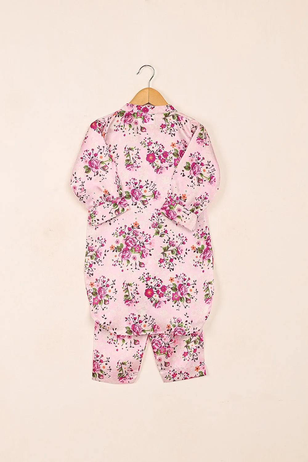 TKF-154-Pink - Kids 2Pc Digital Silk Co-Ord Set